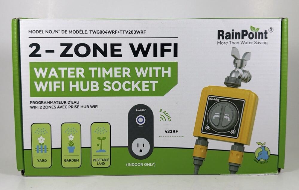 RainPoint 2-Zone WiFi Water Timer with Hub Socket - New